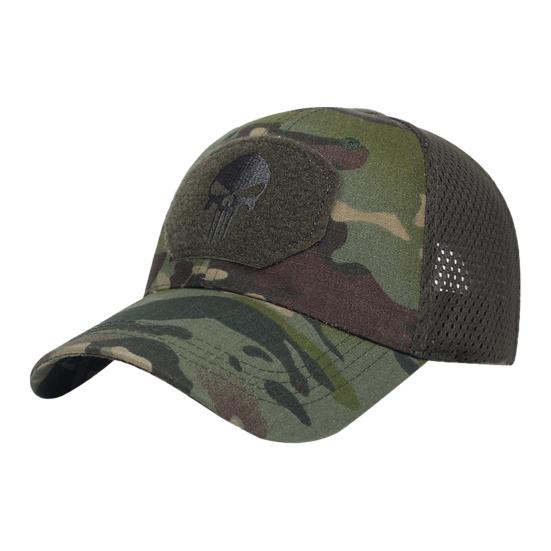 Baseballkappe Atmungsaktives Mesh-Splicing Verlängerter Schirm Totenkopf-Druck Sporthut Verstellbar Sommer Reisehut