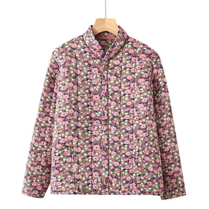 Mom's Floral Long-Sleeve Cotton Jacket for Middle-Aged and Elderly Women