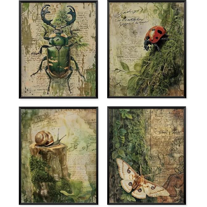 VONTP Green Forest Mountain Wall Art Decor, Nature Woodland Landscape Retro Prints Poster Wall Decor Decorations for Farmhouse Bedroom Bathroom Cabin