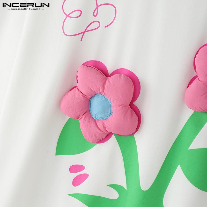 INCERUN Men Round Neck Short Sleeve 3D Print Stitching Casual Loose T-shirts