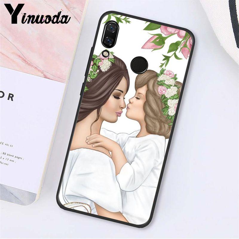 Yinuoda Fashion Black Brown Hair Baby Mom Girl Queen Phone Case for Xiaomi Redmi Note 7 8T Redmi 5plus 6A Note8 4X Note8Pro