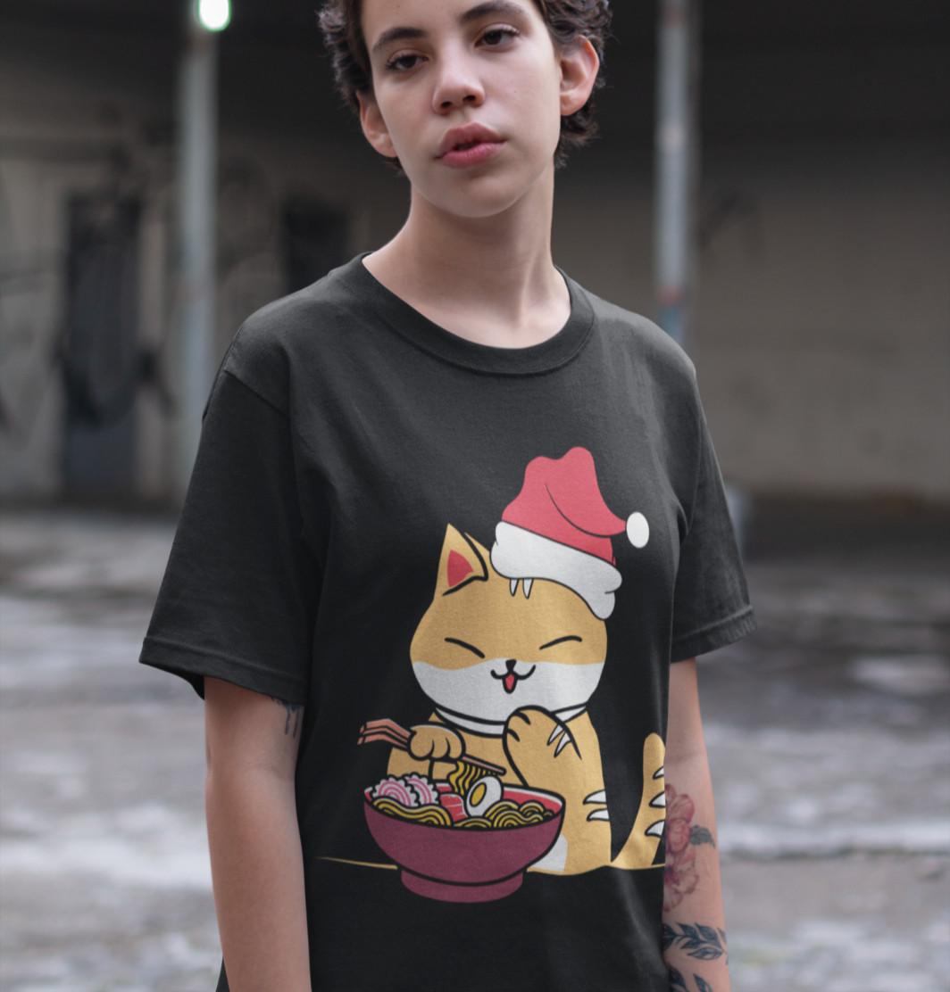 Xmas-Kawaii-Anime-Shiba-Inu-Eating-Ramen-Otaku Womens Oversized Shirt S-XXXL L