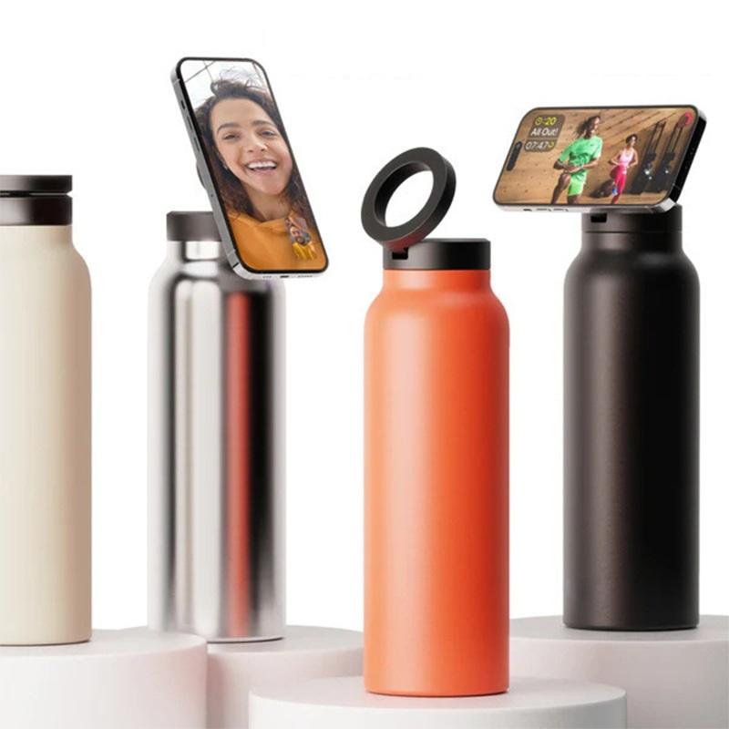 Thermos Sportivo Verniciato Acciaio a Doppia Parete 24oz/700ml Borraccia Sottovuoto per Acqua Supporto Magnetico per Telefono