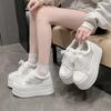 Fashion New 7.5CM Thick Soled Air Mesh Genuine Leather Mesh Breathable Hollow Casual Sneaker Platform Flats White Shoes for Women Summer