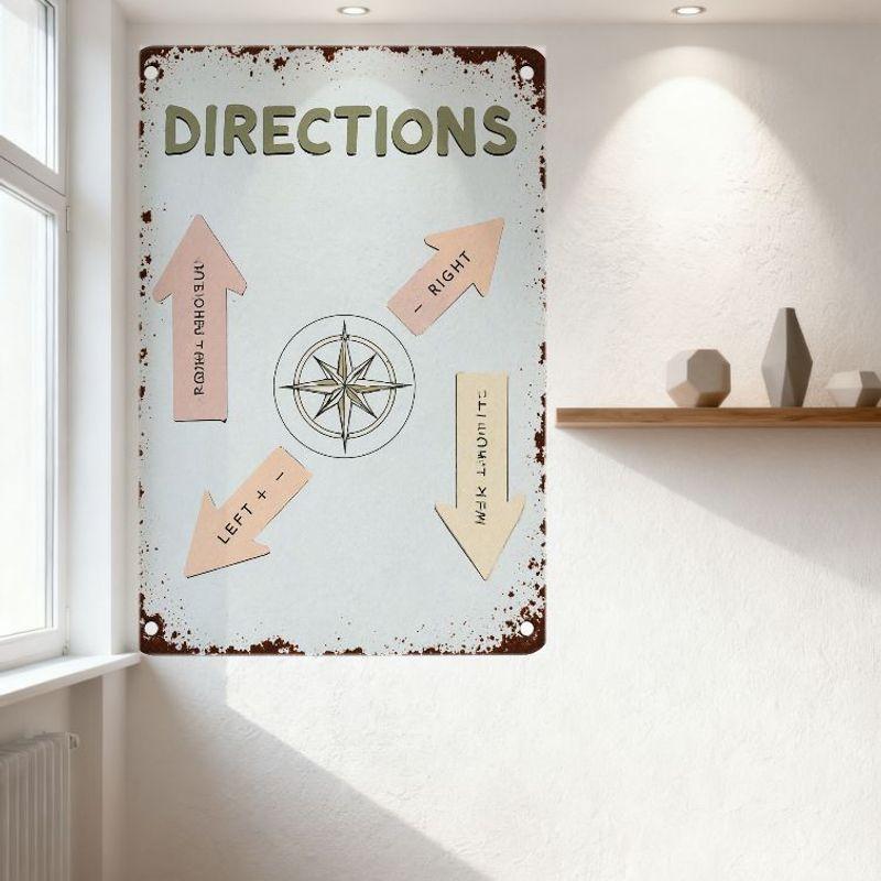 Vintage Directional Metal Sign with Compass Rose & Rusty Edges - Retro Decorative Navigation Sign for Home/Bar/Cafe Wall Decorat