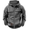Men's Multi-Pocket Leather Patch Hoodie for Autumn/Winter – European & American Youth Style Sweatshirt Jacket