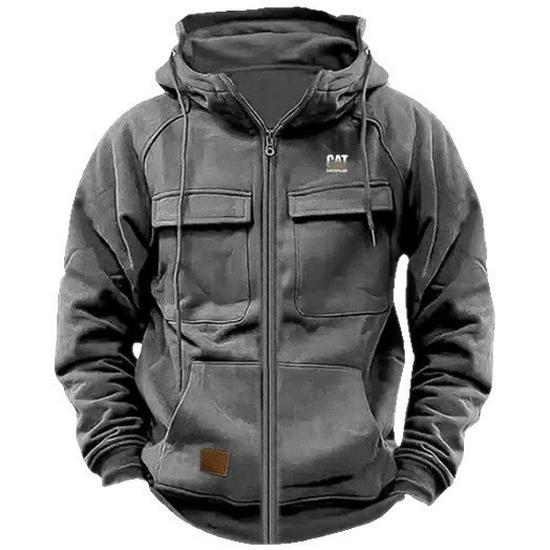 Men's Multi-Pocket Leather Patch Hoodie for Autumn/Winter – European & American Youth Style Sweatshirt Jacket