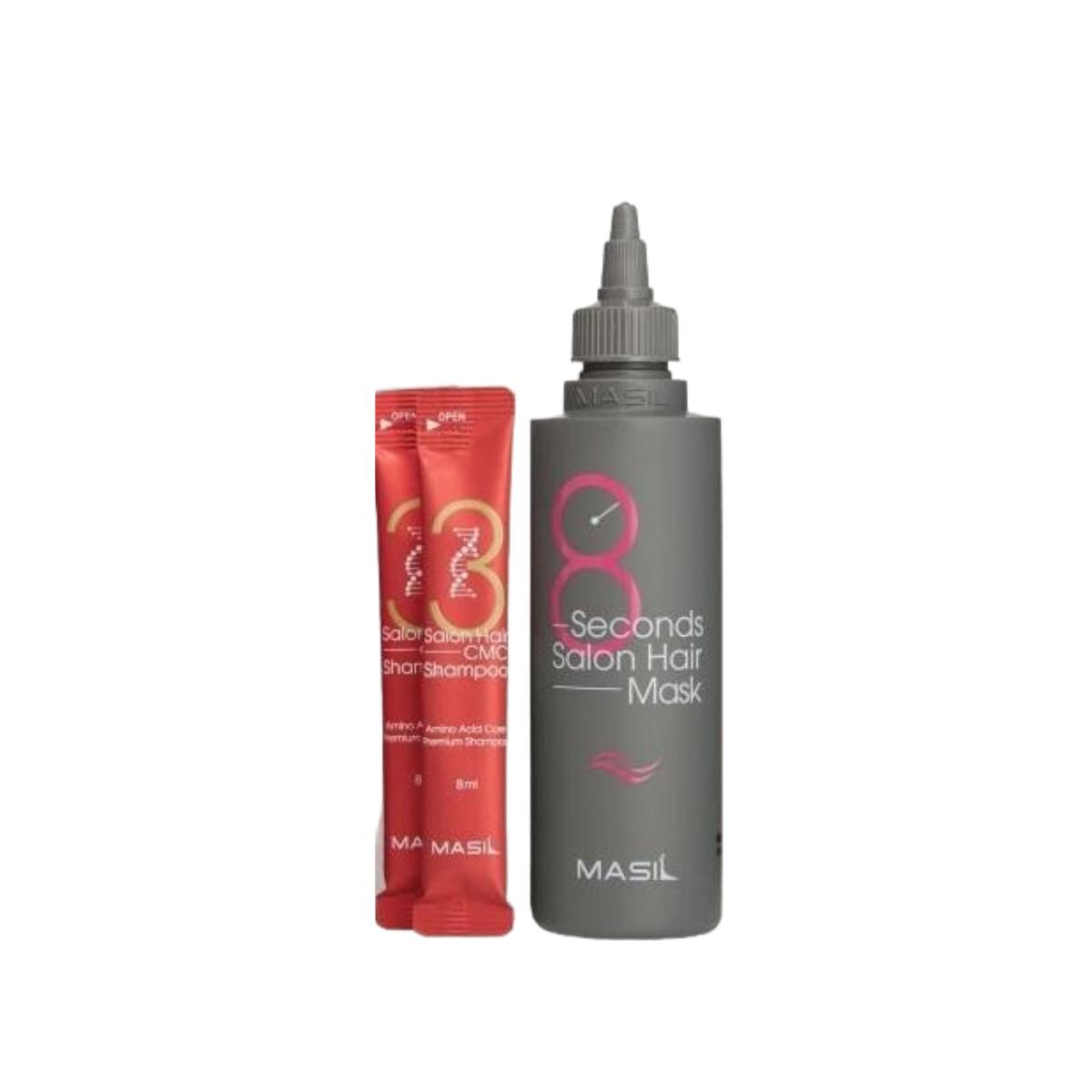 MASIL 8 Seconds Salon Hair Mask 350ml + CMC Hair Shampoo 8ml*2ea Intensive Damage Repair Set