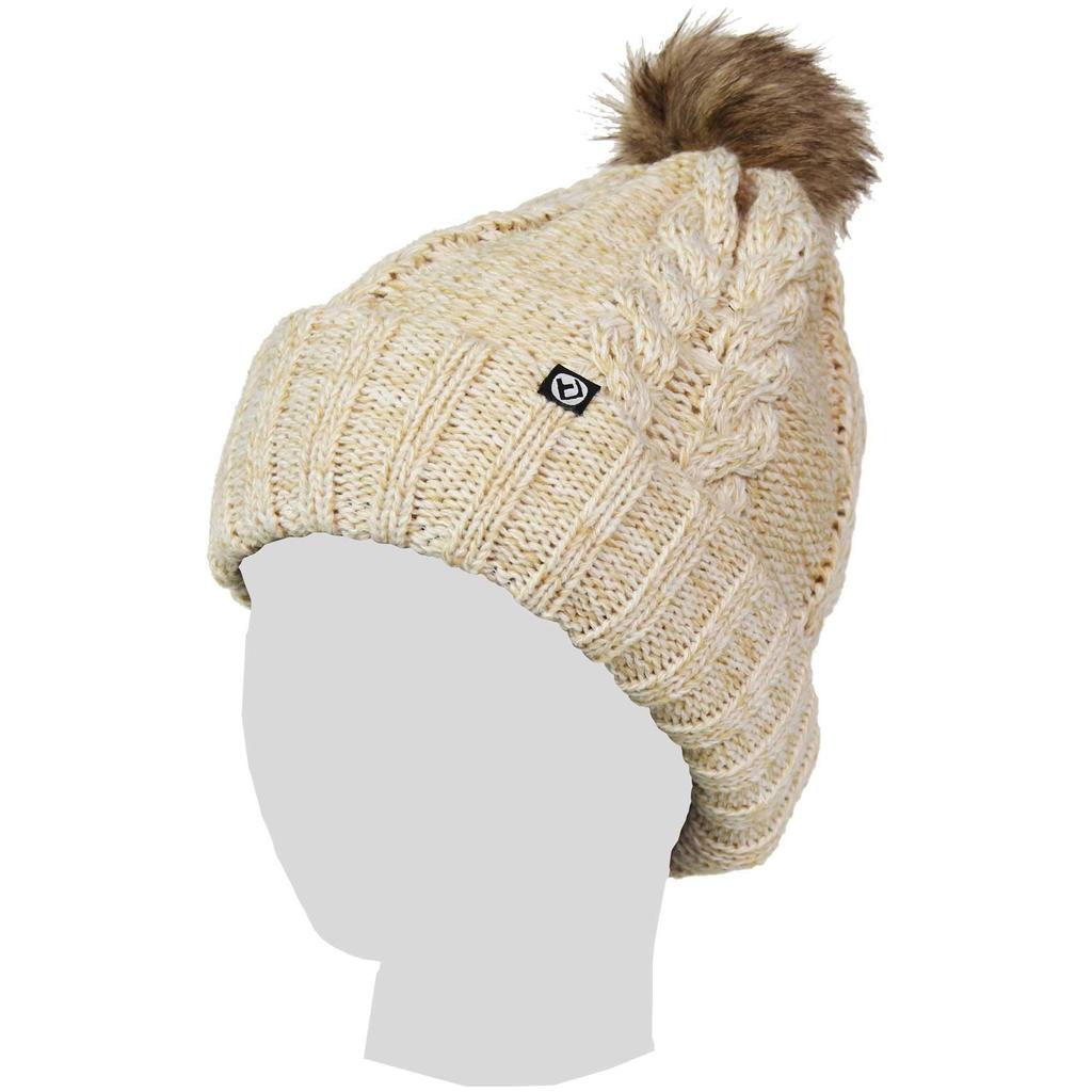 North Peak Beanie Knit Hat for Snowboarding and Skiing [Fleece Lining/Fur Pompom] NP-9424 One Size Fits Most (BG)