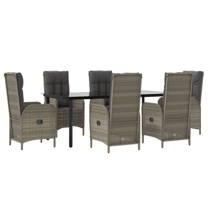 VidaXL Garden Dining Furniture and Cushions 7 Pcs Black and Grey Rattan 3185203