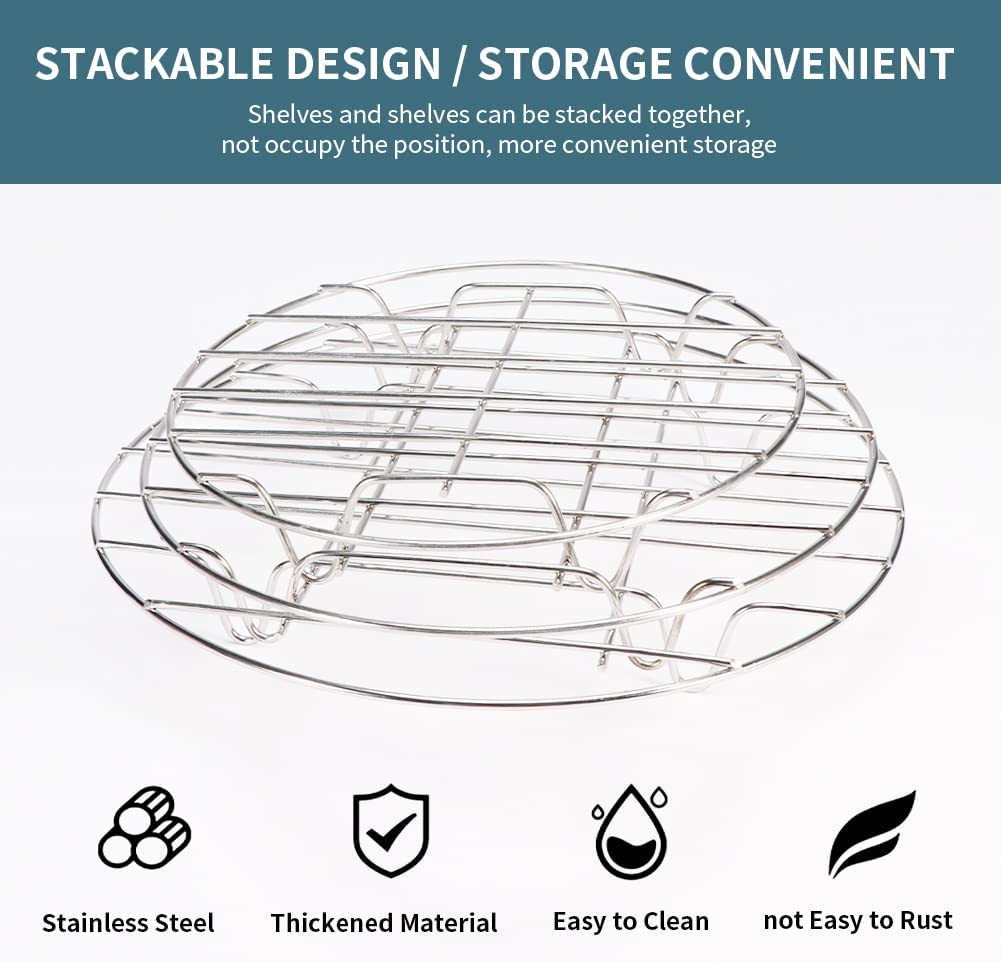 6/7/8 Inch Round Cooling Rack Stainless Steel Cooking Steaming Roasting Rack For Oven Pot Air Fryer Pressure Cooker Cake Pan