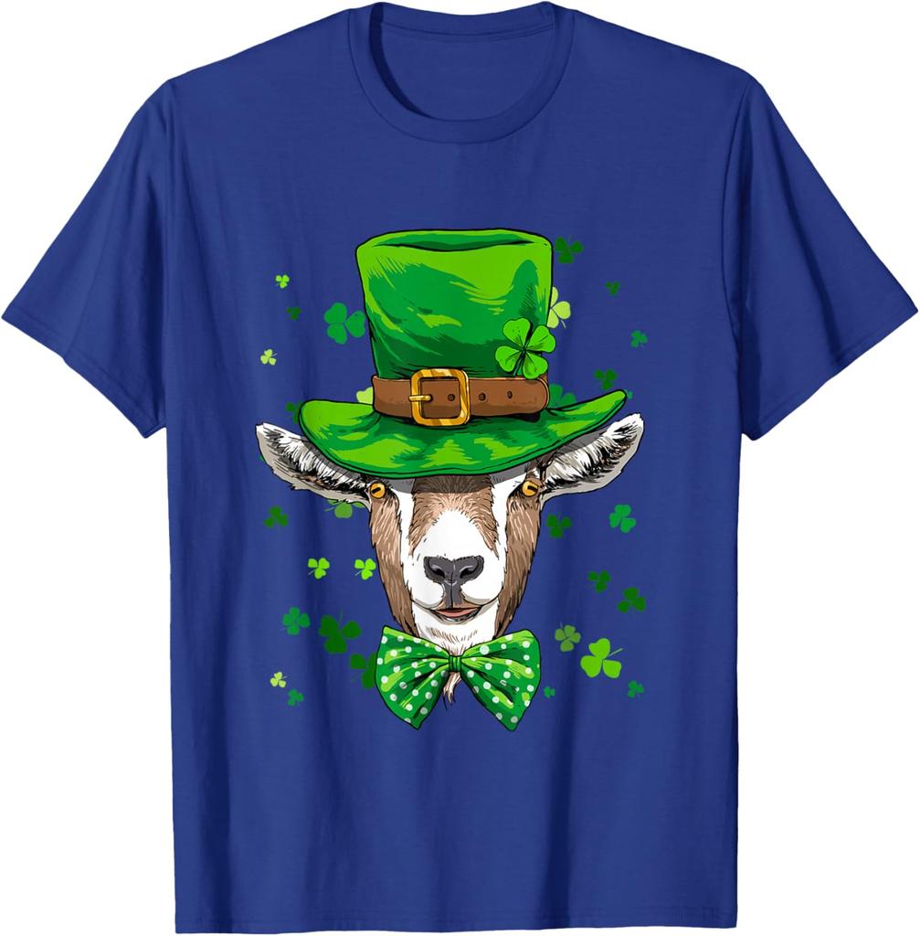 Goat Leprechaun St Patrick's Day Shamrock Graphic Print Cotton Tee Shirt for Men