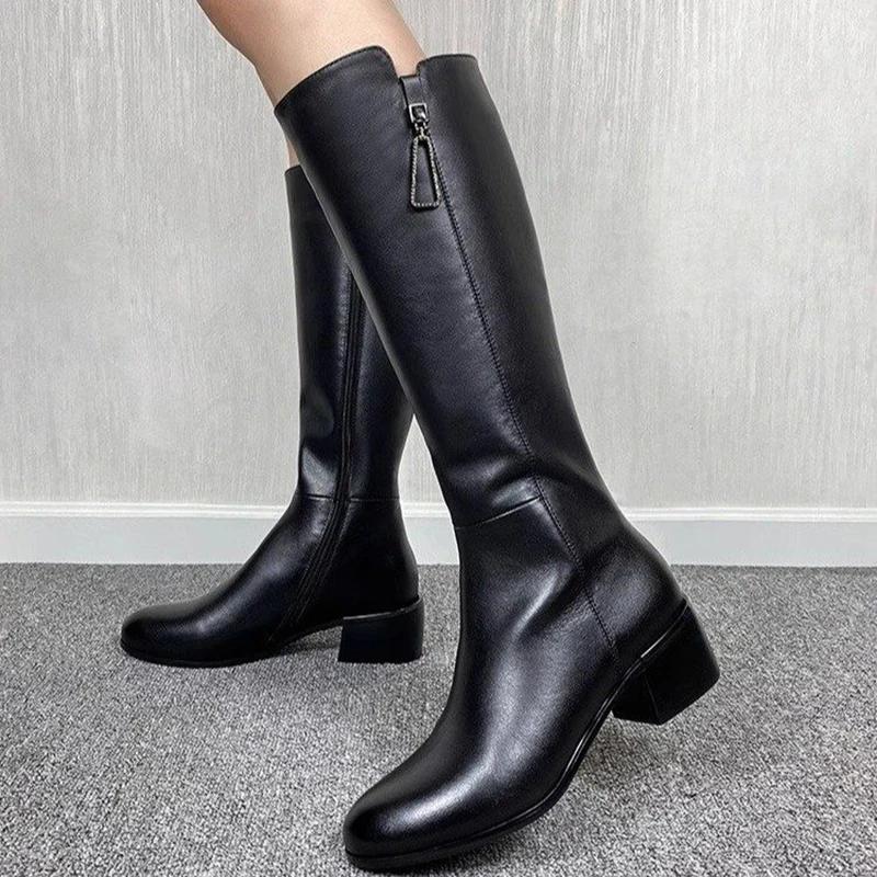 Fashion Designer Women Stretch Knee High Boots Elegant Low Heel Shoes Concise Long Botas De Mujer
