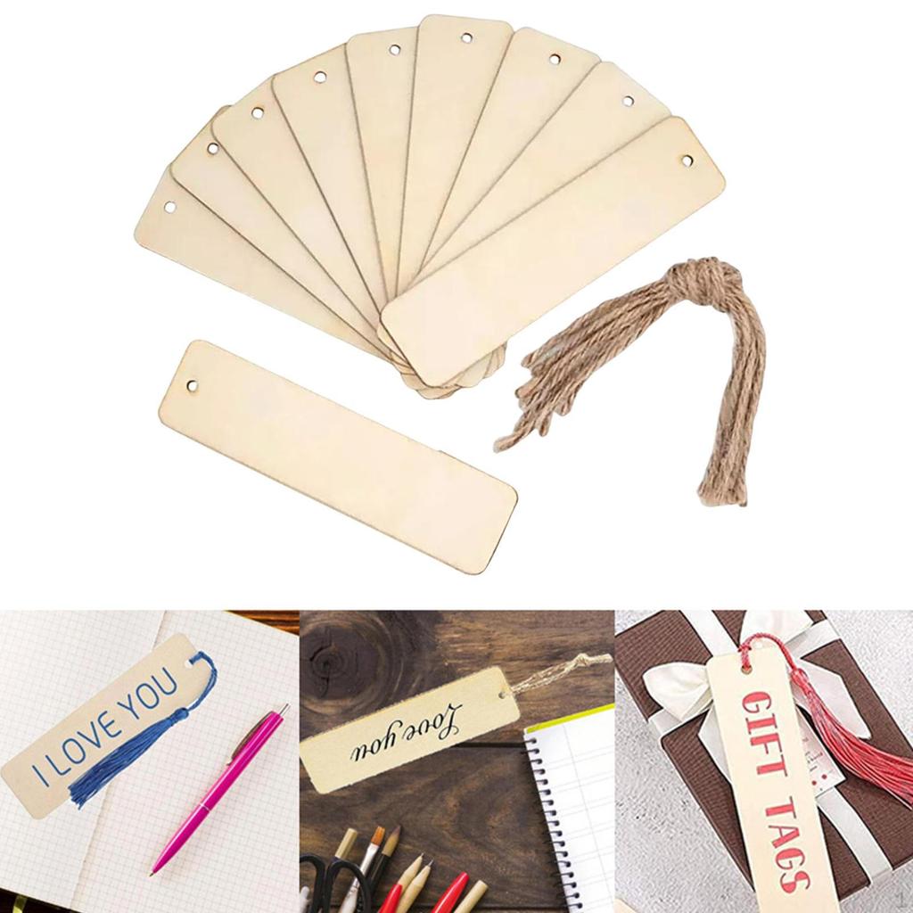 10 Pieces Unfinished Wooden Bookmarks Gift Tags for Presents Blank Wood Slices DIY Hand