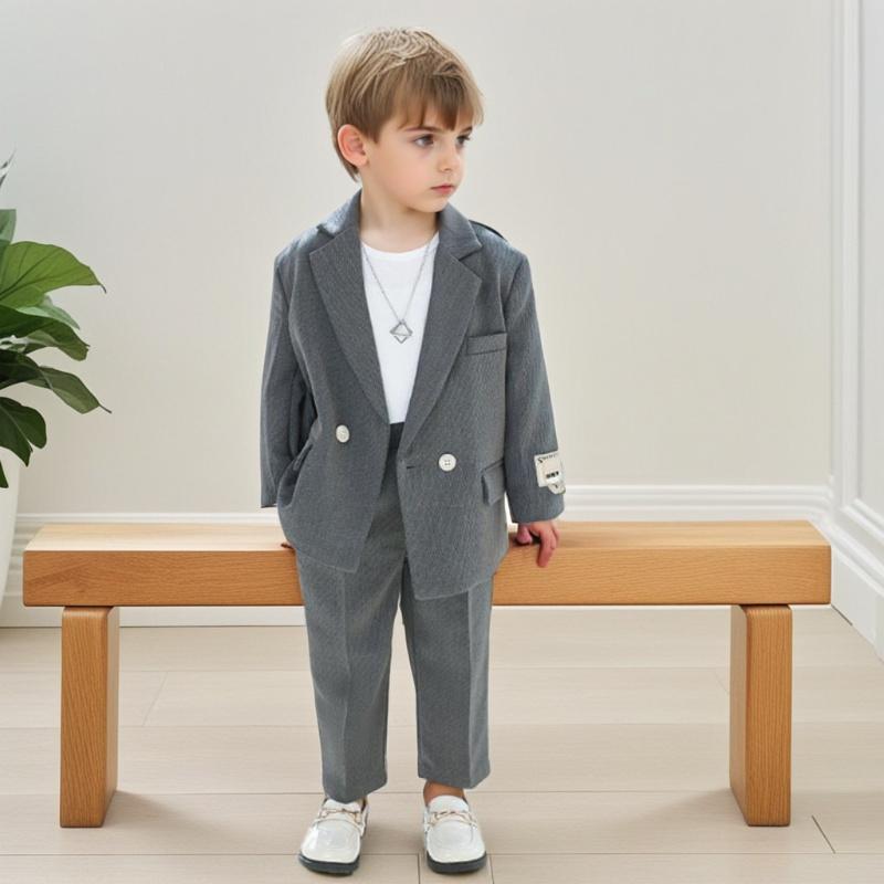 Boys Suit Fashion Design Handsome School Children's Clothes Set Casual Blazers Pants 2pcs Page Boy Wedding Performance Costumes