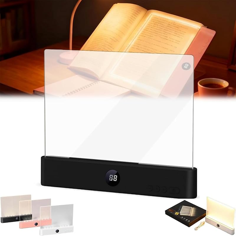 Rechargeable Flat Led Reading Book Light for Reading at Night Treasure Box Dimmable Panel Plate Lamp 3 Colors Timer Full Page Light Eye-Friendly Glow