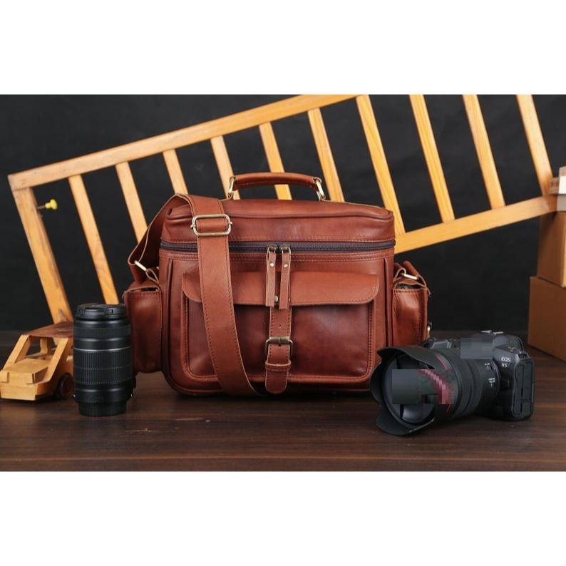 Personalized Leather Camera Bag DSLR, Sony, Canon, Nikon Camera Shoulder Bag Satchel Leather Camera Case for Photographers, Gift for him