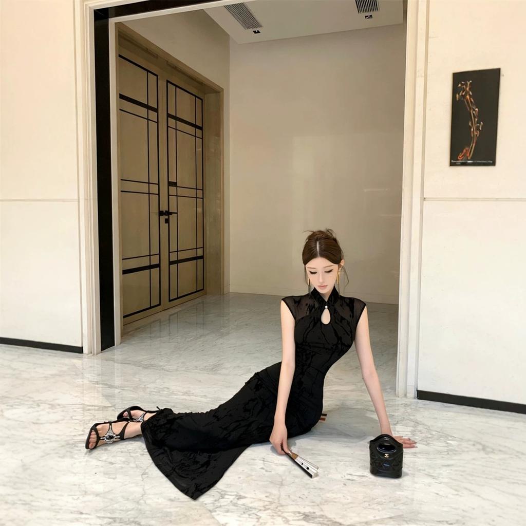 New Chinese-style Improved Cheongsam Dress for Women's Summer New High-end Temperament Slim-fitting Sexy Hip-wrapped Dress