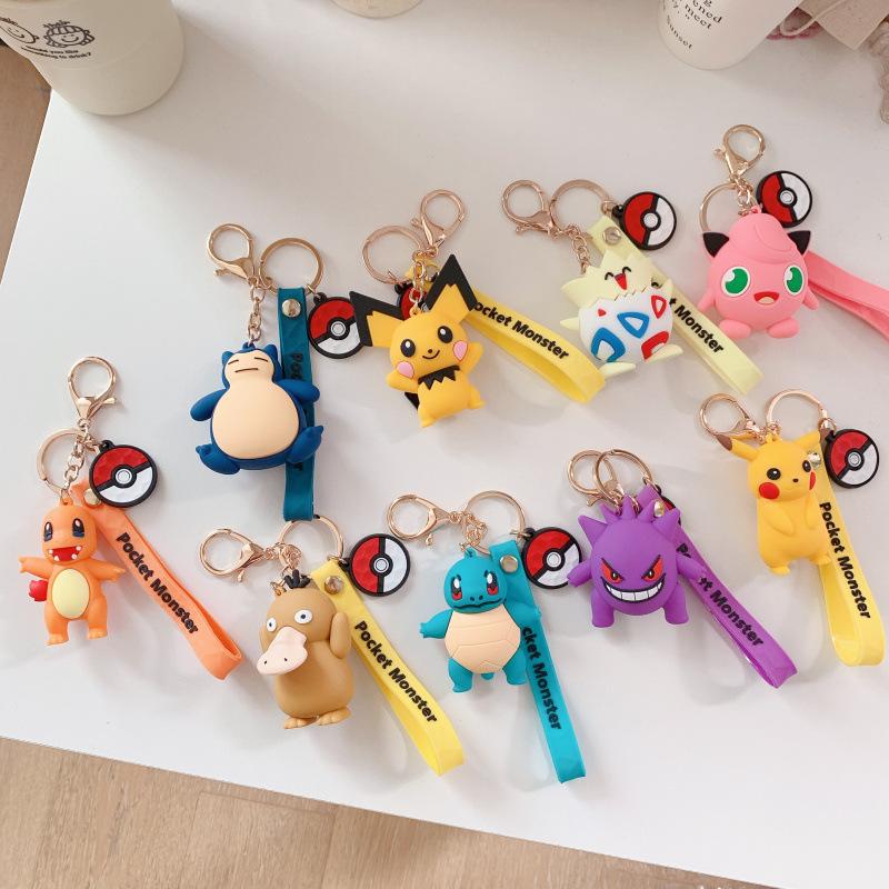 Silicone Keychains Pikachu Charmander Snorlax Bag Charms Anime Backpack Pendants Decor Accessories Kids Toys