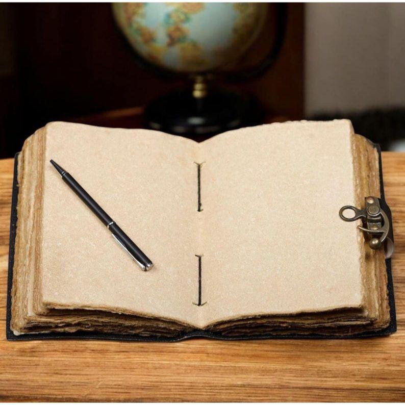 Handmade Leather Journal: Tree of Life Grimoire with Antique Lock