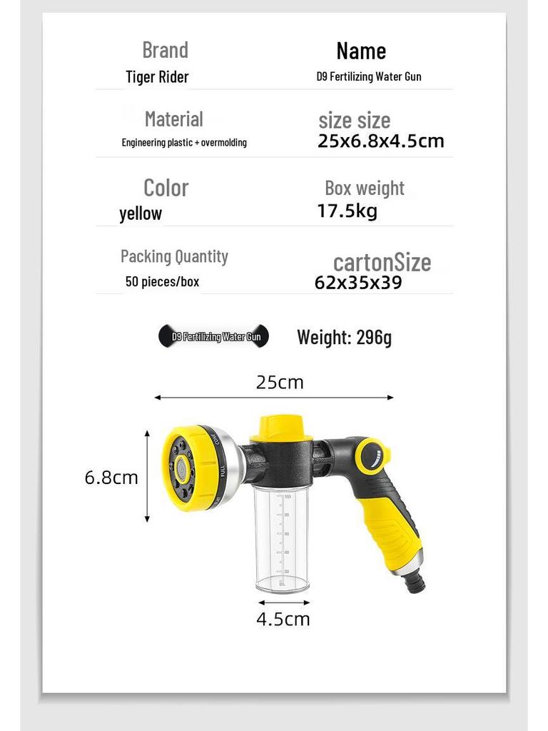 High-Pressure Water Gun and Sprinkler for Car Wash, Garden Watering, Fertilizing, and Seedling Care.