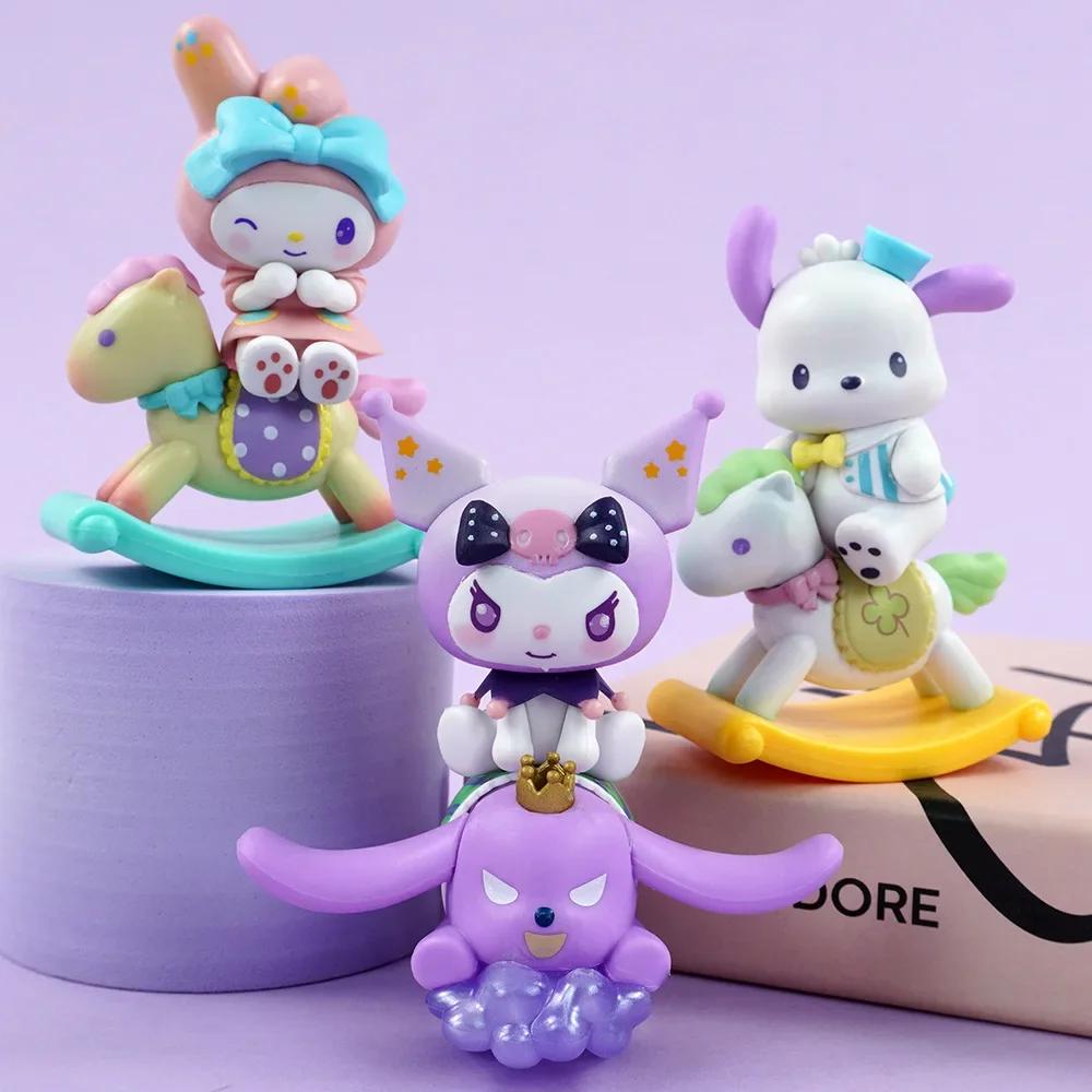Sanrio Blind Box Characters Childishness Rocking Horse Figurine Melody Kuromi Pochacco Cinnamoroll Action Figure Gift Toys