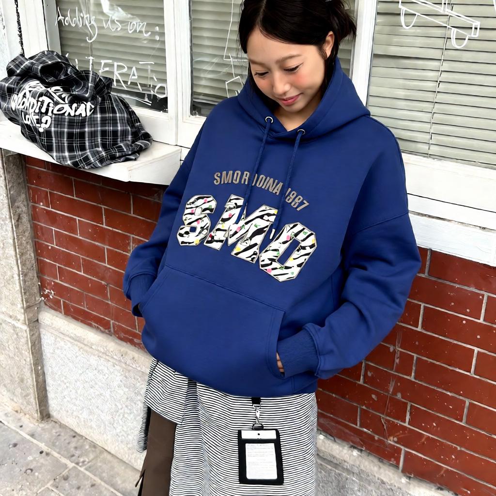 2026 Women's Loose Korean Style Hoodie - Trendy SMO Letter Print Casual Jacket for Couples