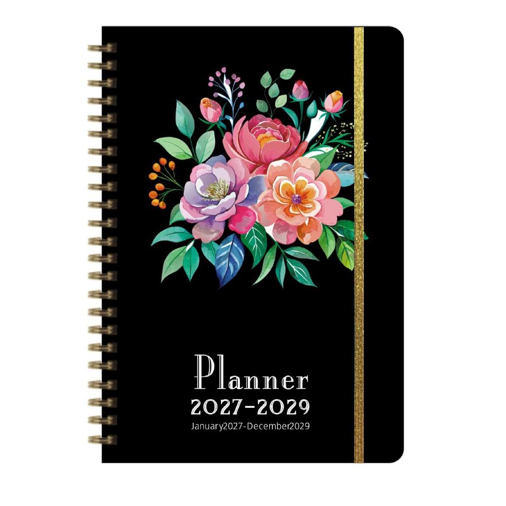 Flower Theme Cover 3-Year Plan Book Spiral Bound Multi-Year Agenda Notepad  School Supplies