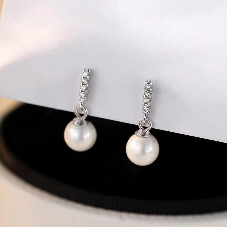 925 Sterling Silver Needle Pearl Stud Earrings - 2023 Women's Light Luxury, High-End Niche Design