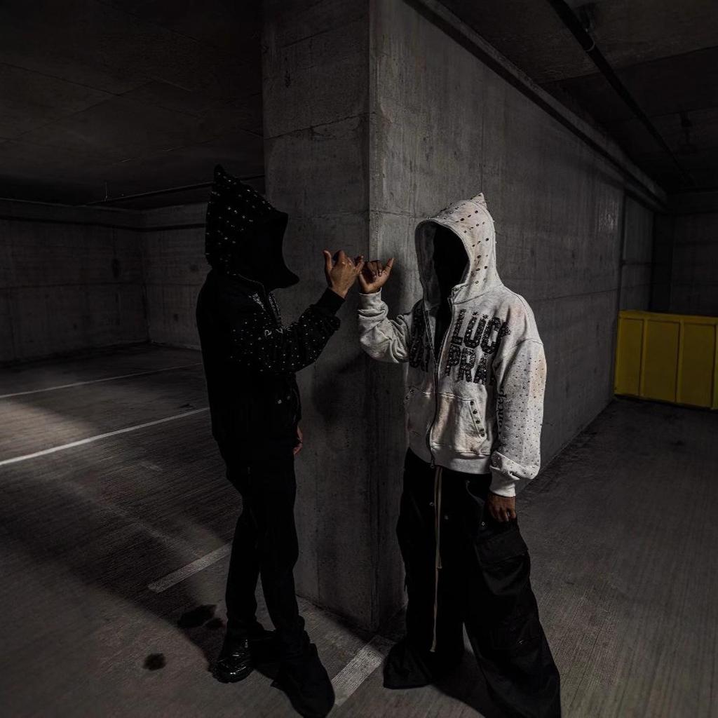 Versatile Hooded Sweatshirt Cardigan with Full Diamond Design - Trendy Streetwear