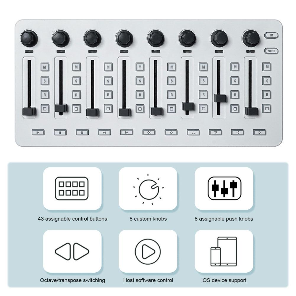 Wireless MIDI Controller BT Connection Mixing Console Wireless Controller W/ 8 Encoder Software Controls for Windows//Ios/Androi