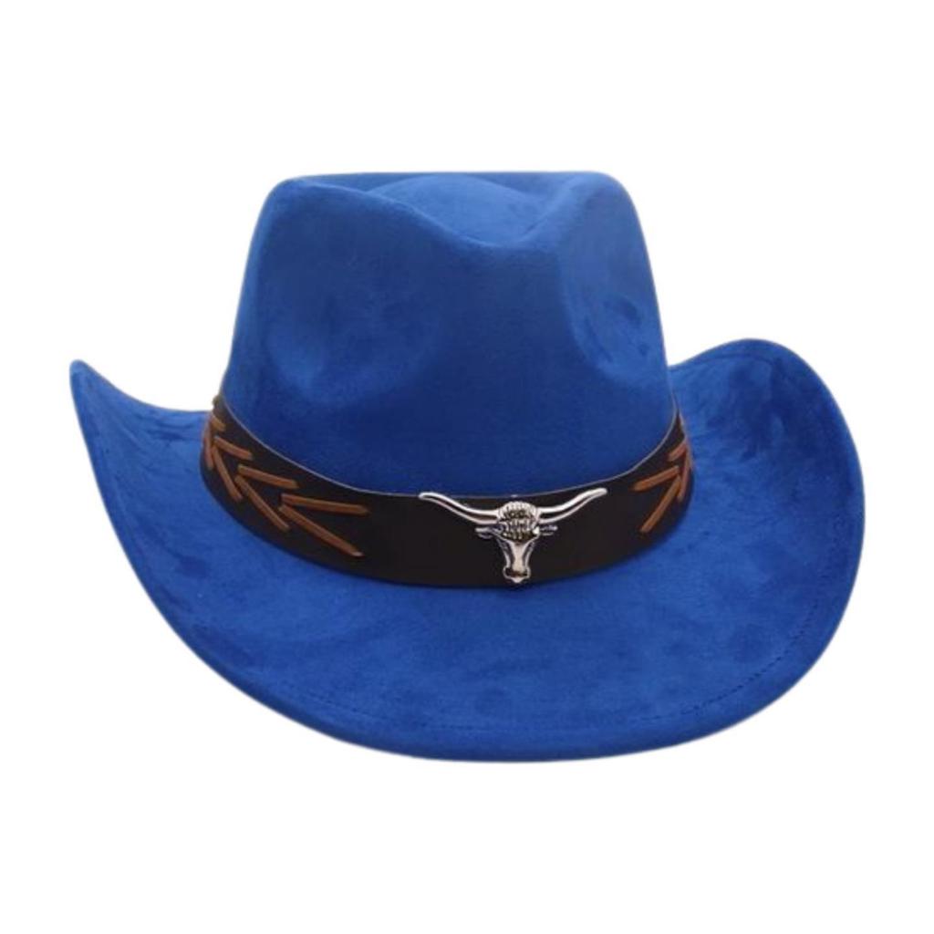 Ethnic Style Brown Cow Head Suede Top Hat Western Cowboy Hat Stage Jazz Hat