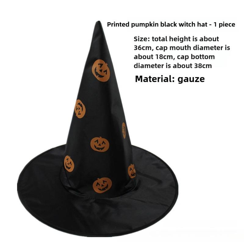 Halloween Prom Party Hat Witch Hat Witch Hat Veil Hat Printed Pumpkin Hat Black Tip Hat