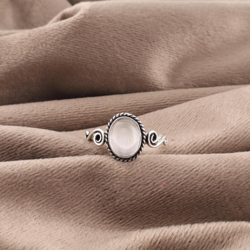 Selenite Jewelry, Handmade Gemstone Ring, 925 Solid Sterling Silver Ring Healing Jewelry, For Engagement Gift