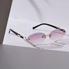 2 Pairs of Small Frame Metal Sunglasses for Women Vintage Oval Frame Fashionable Cutout Edges No Frame Trendy Eyewear