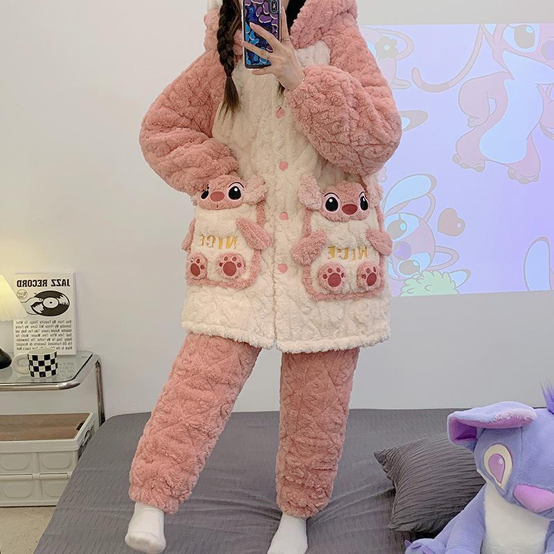 

Popular Coral Fleece Pajamas In Autumn and Winter for Women s Three Layer Cotton Cladding, Thickening, and Plucking Cute Cartoon Home Furnishing Set