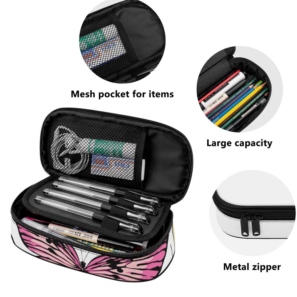 Pencil Pouch 300D Polyester Organized Storage Zipper Closure with Mesh Divider Pen Holders and Large Main Compartment for Students