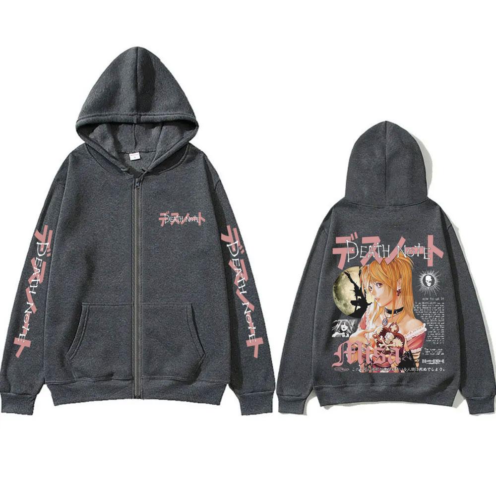 Japanischer Anime Death Note Misa Reißverschluss-Hoodie Herren Damen Lässig Übergroße Baumwoll-Reißverschlussjacke Unisex Vintage Reißverschluss-Sweatshirt
