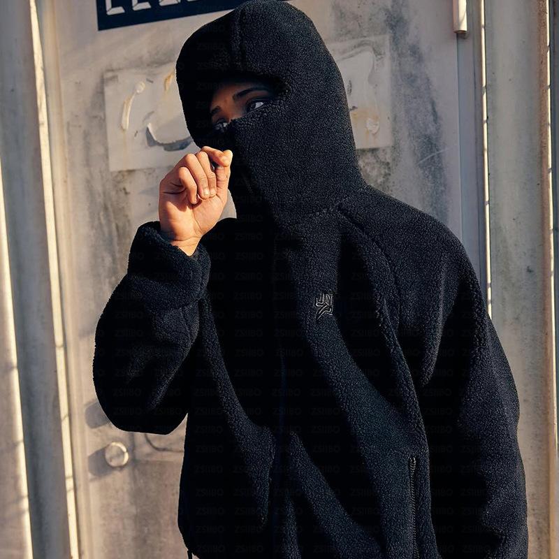 Y2K letter trendy casual loose autumn and winter high neck warm hooded zipper sweatshirt