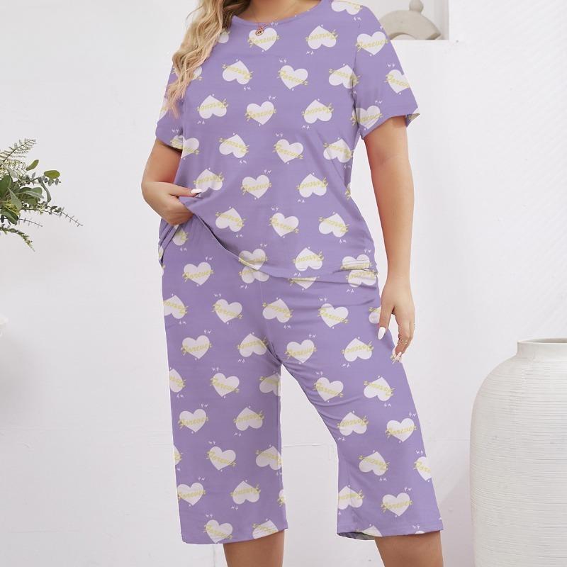 

Женская домашняя одежда, простые модные напечатанные брюки с короткими рукавами, пижама, комплект из двух предметов 1XL