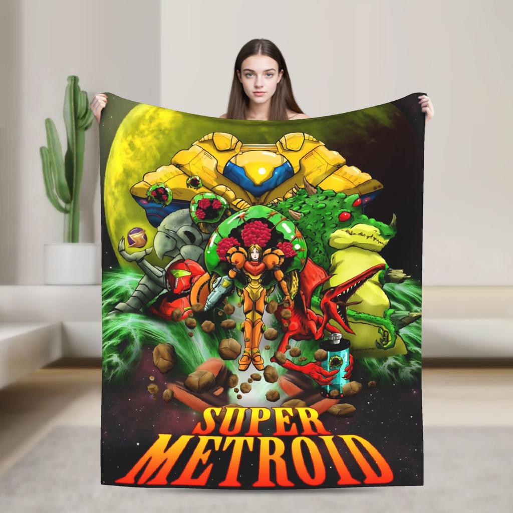 Soft Blankets Decorative Metroids Hero Game  Throw Blanket  Flannel Bedspread For Couch Chair Aesthetic Sofa Bed Cover