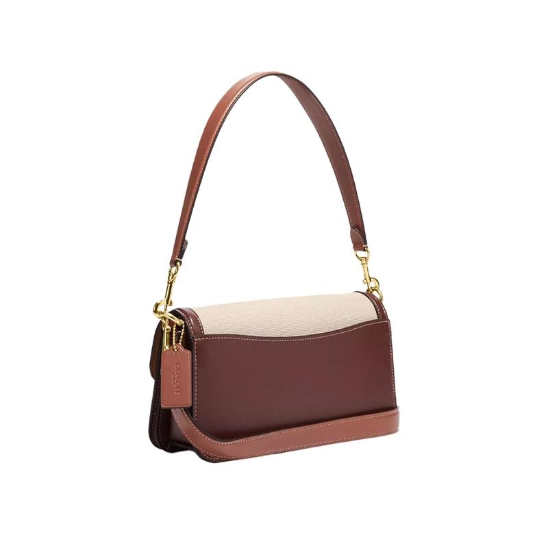 Coach Morgan 26 Metal Logo Snap Closure Canvas And Fine Calfskin Tote Shoulder Bag Medium Women handbags Gold Natural Multicolor CS191-IMNAM