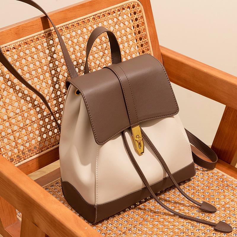 Leather backpack, fashiable and lightweight cowhide women's travel backpack, large capacity bag