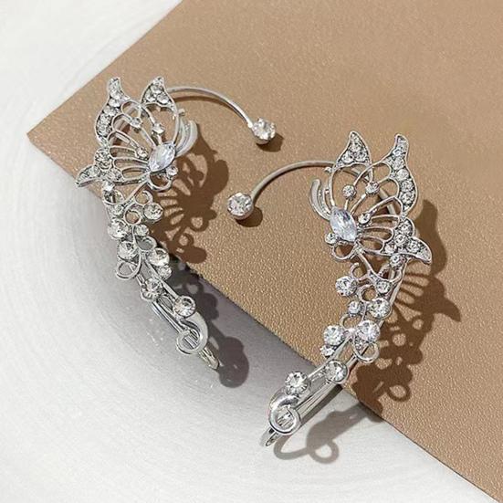 1 Pair Women Prom Ear Cuffs Non-pierced Ear Clips Butterfly Wings Rhinestone Earrings Anti-slip Lightweight