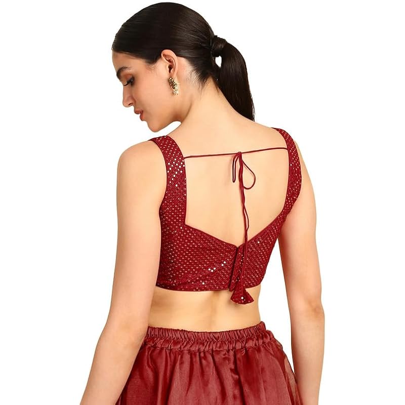 Soch Womens Maroon Sequinned Sweetheart Neck Georgette Padded Blouse 38 малиновый