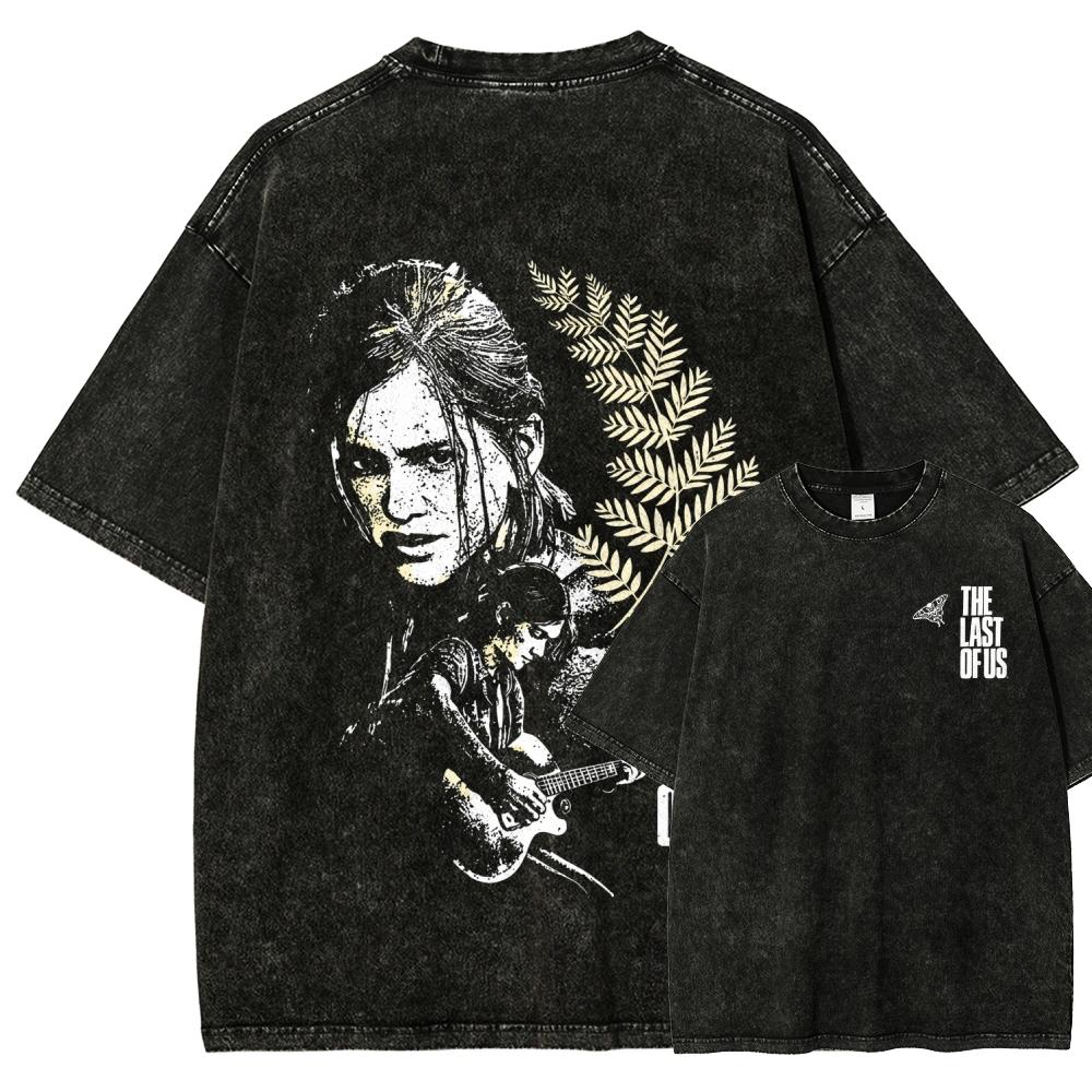 The Last of Us Anime Liebhaber Washed T-Shirt Ganzjahreskleidung Hohe Qualität Persönlichkeit Kleidung Große Größen Unisex Neues Modell Paare T-Shirt
