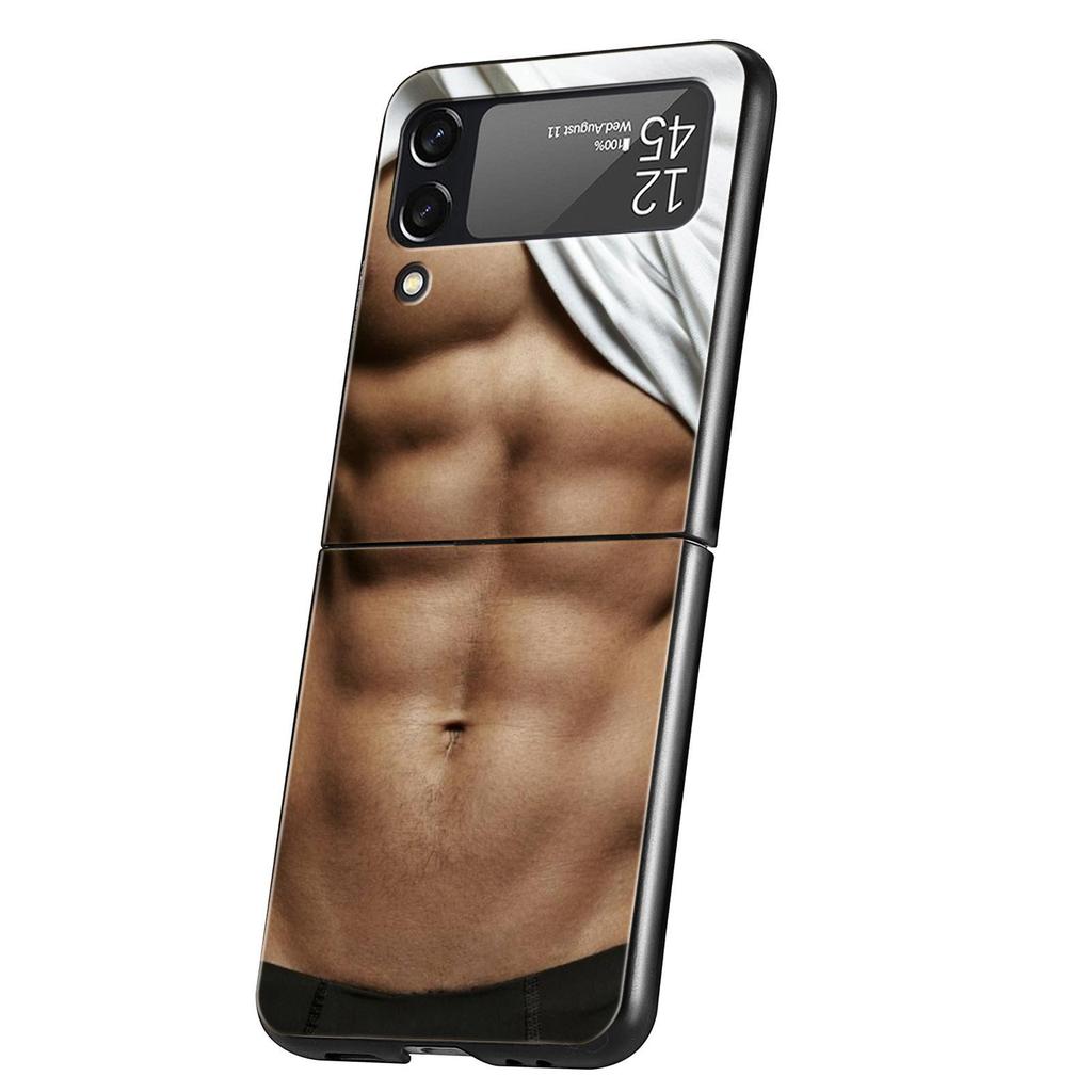 Hard PC Phone Case For Samsung Galaxy Z Flip 7 6 5 4 Black Cover For Galaxy Z Flip 3 Foldable Shockproof Male Abdominal Muscle