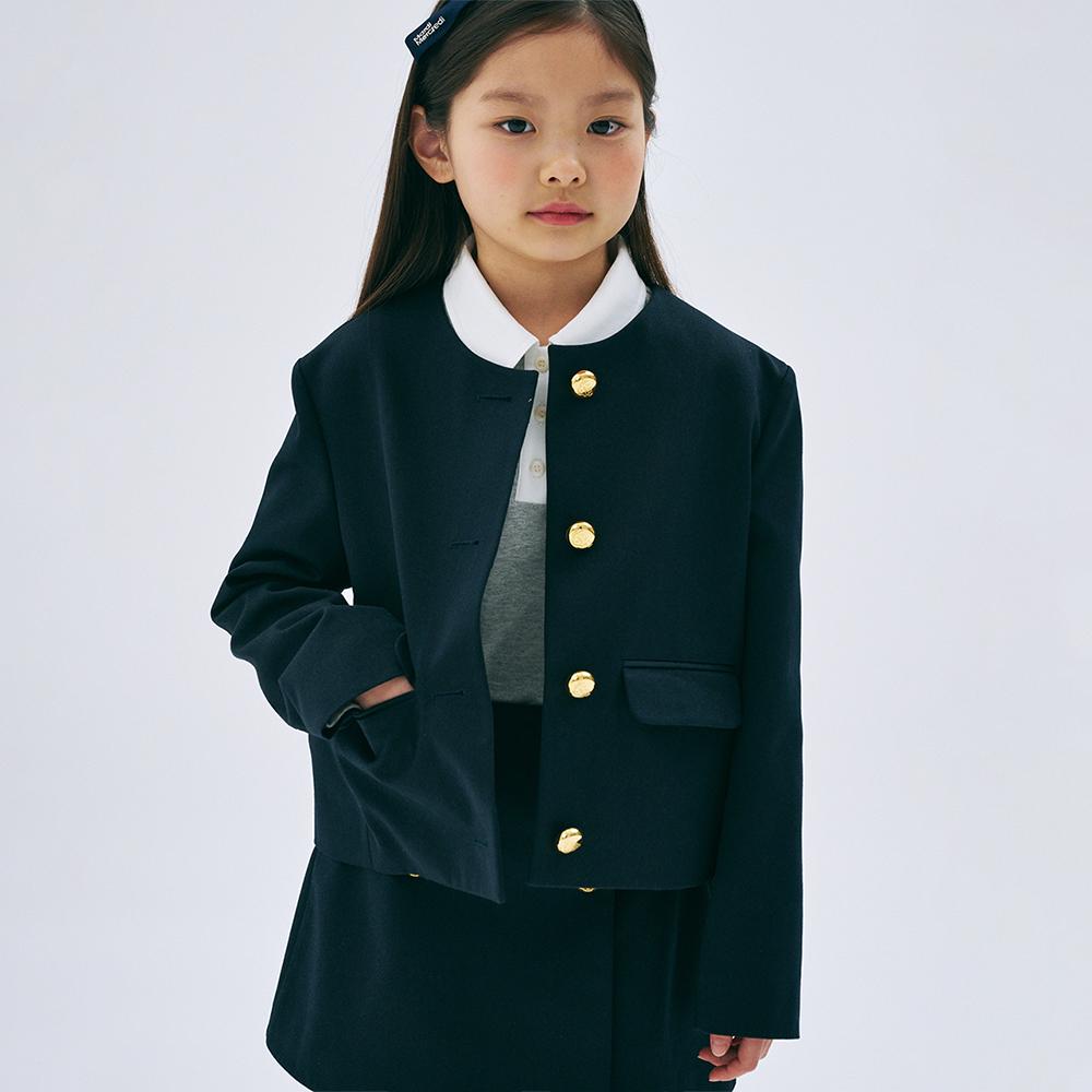 [mardimercredi] Kids Cropped Jacket Round Neck, Navy