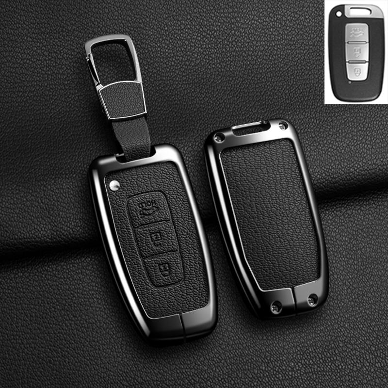 Car Remote Key Case Cover for Hyundai Genesis Coupe Sonata Ix35 for KIA Forte Sportage K2 K5 New Alloy Leather Auto Accessories