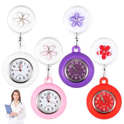 4/15Pcs Pocket Watches Retractable Nurse Doctor Watch Shiny Reel Clip Pocket Watches Hospital Medical Working Office Hang Clock